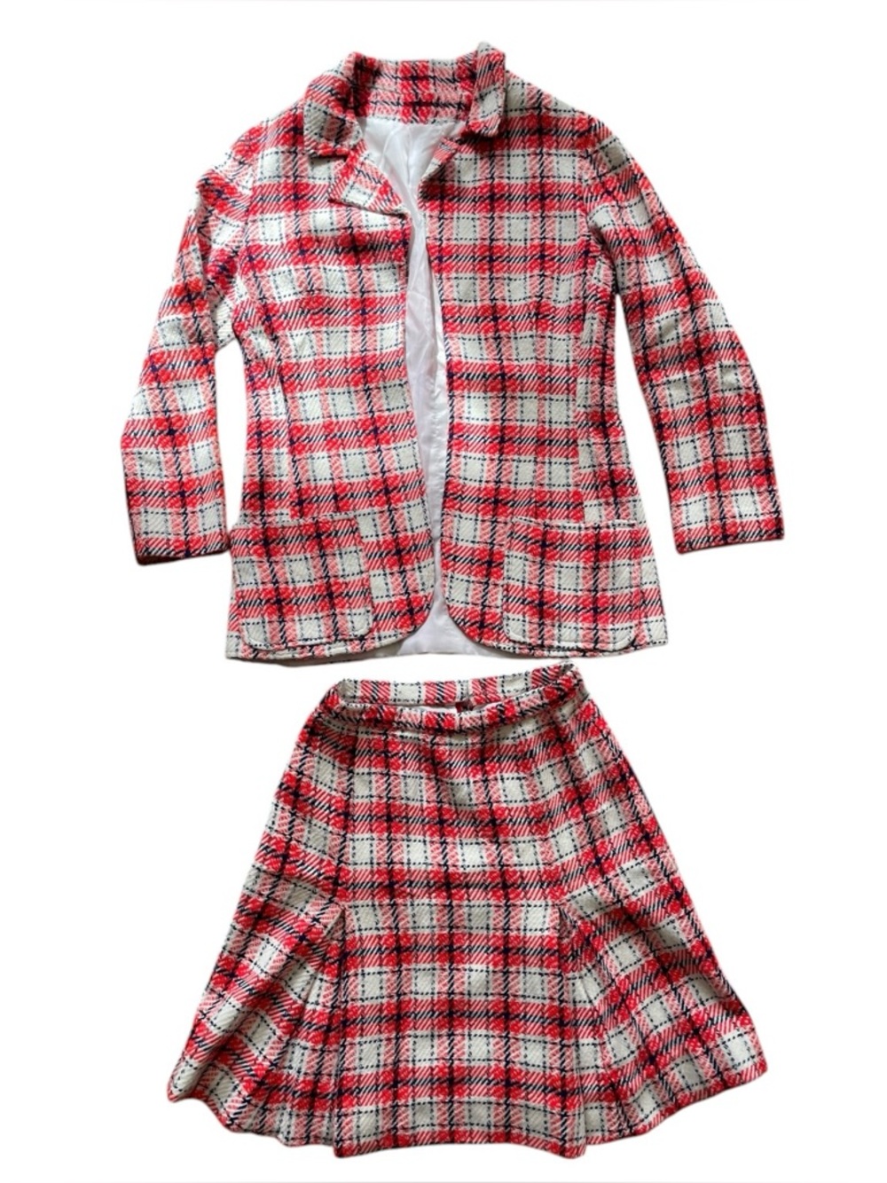 Vintage 1970's Plaid Mini Skirt Blazer Set 2 Piece